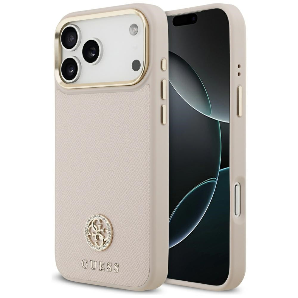 Etui MagSafe dla Apple iPhone 17 Pro Max, Guess, Grained Strass Logo, Różowy