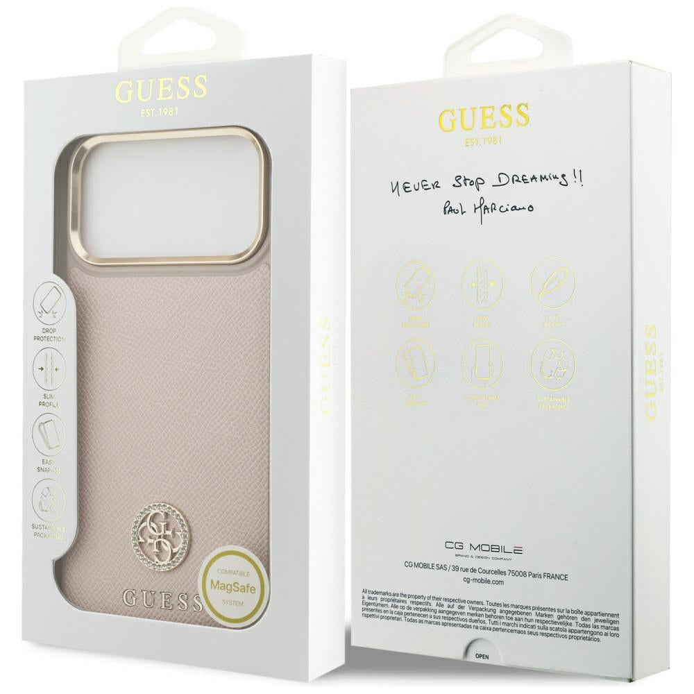 Etui MagSafe dla Apple iPhone 17 Pro Max, Guess, Grained Strass Logo, Różowy