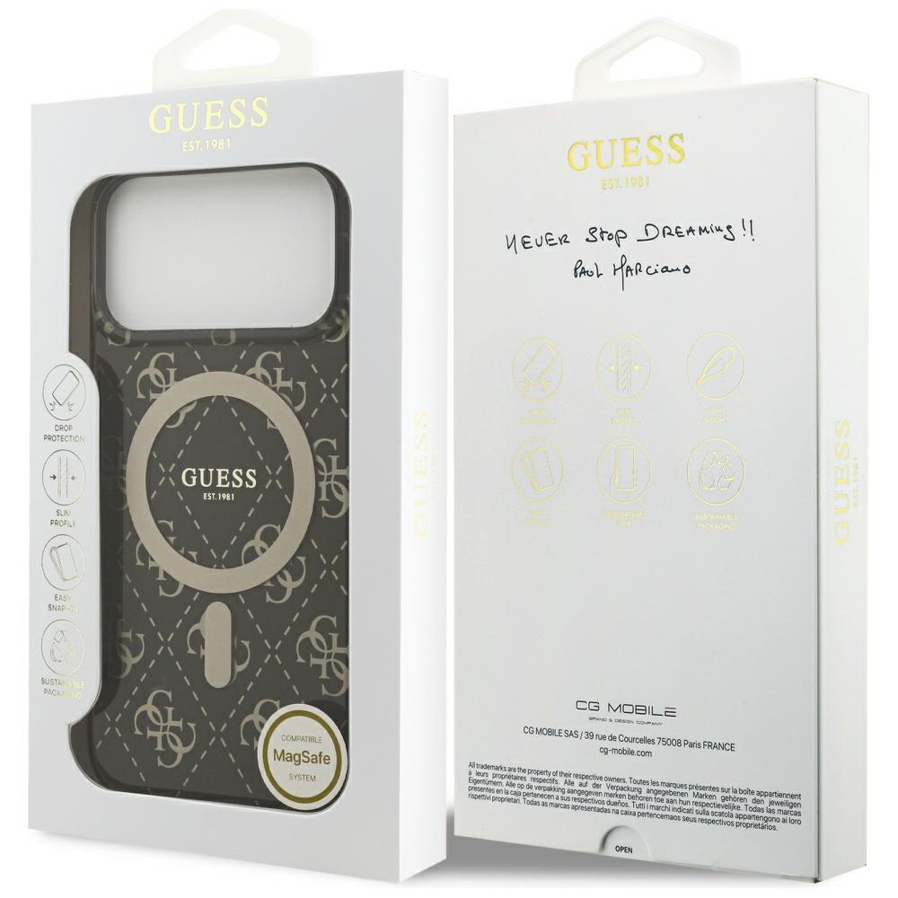 Etui MagSafe dla Apple iPhone 17 Pro Max, Guess, IML 4G Background, Brązowy