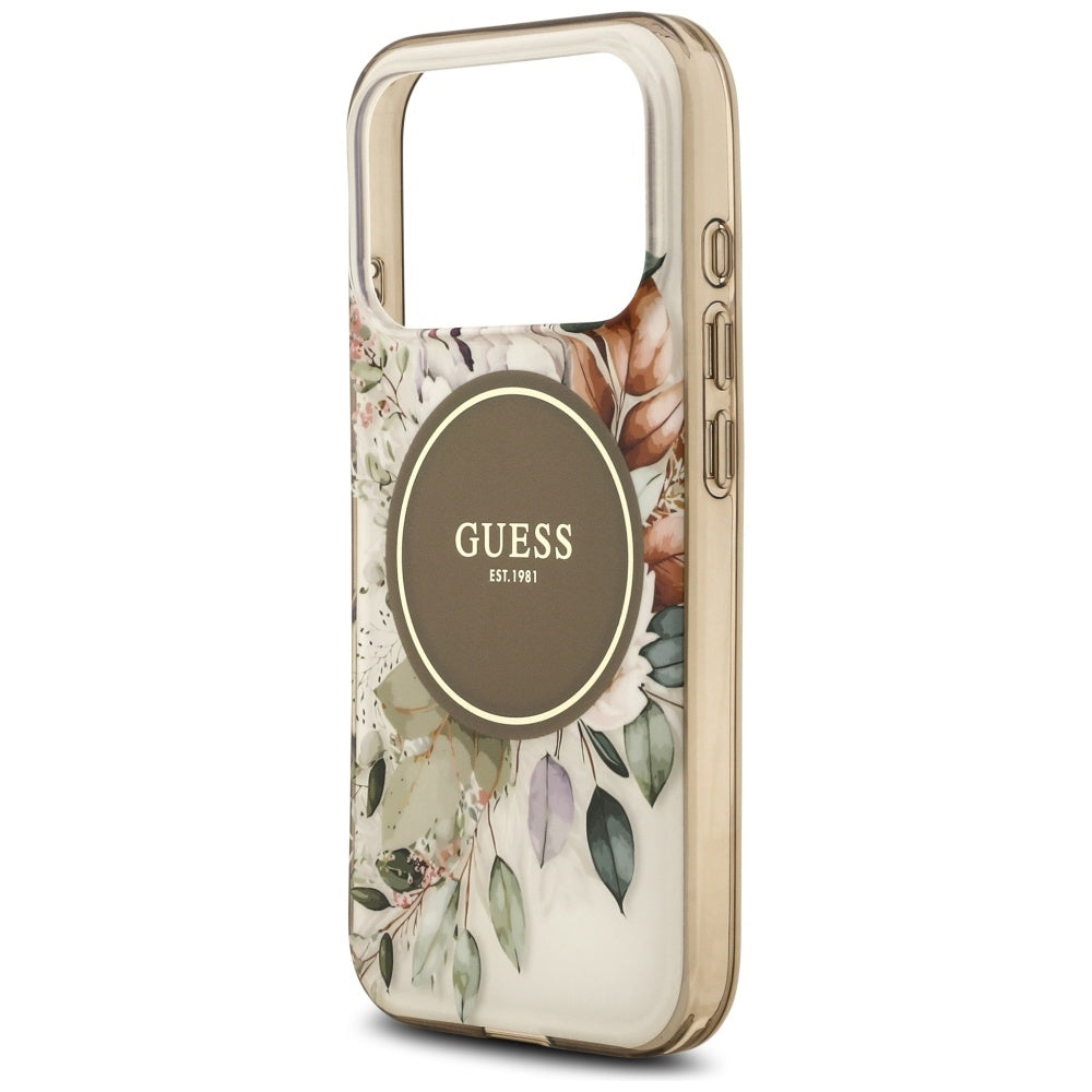 Etui MagSafe dla Apple iPhone 17 Pro Max, Guess, IML Flower & Tonal Circle, Brązowy