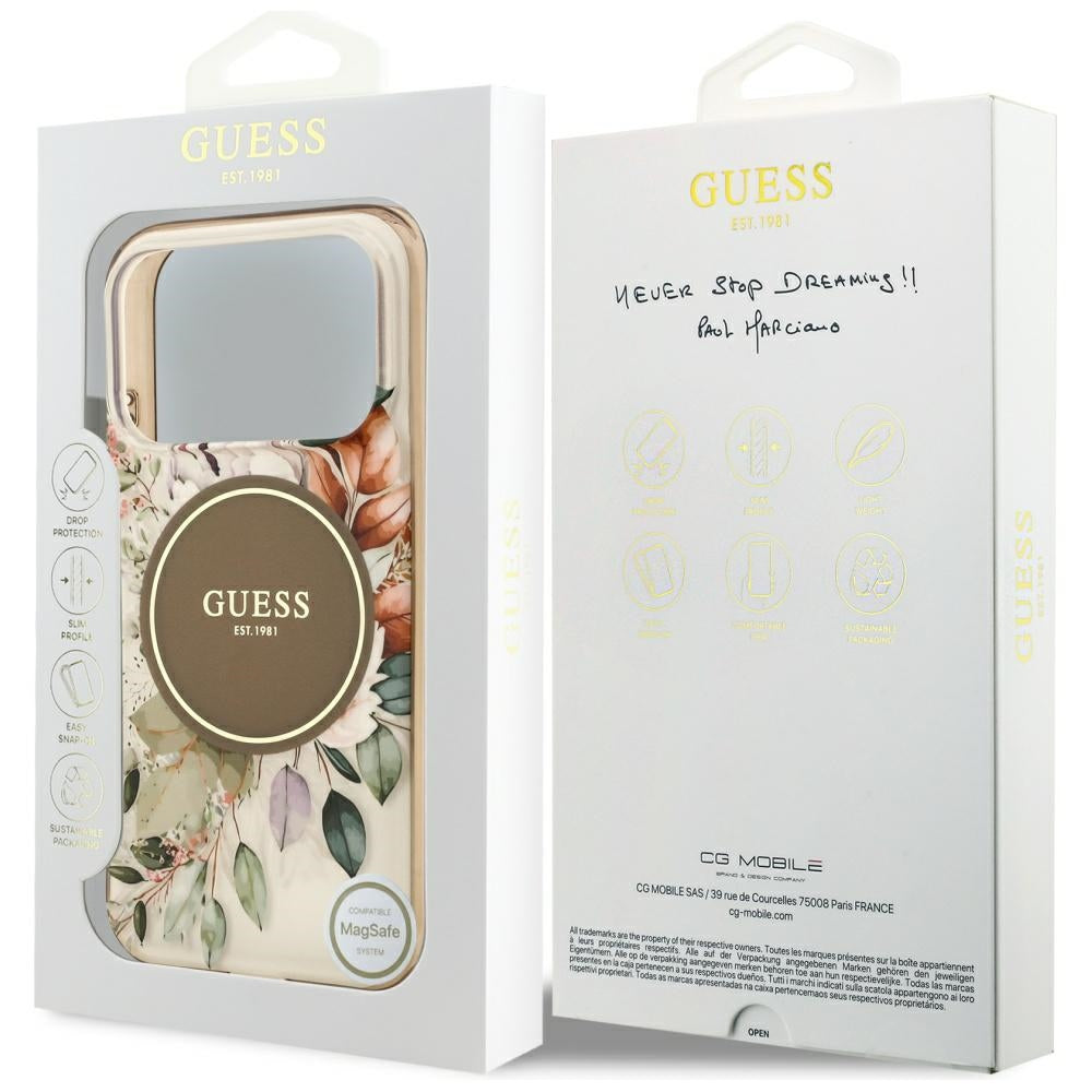 Etui MagSafe dla Apple iPhone 17 Pro Max, Guess, IML Flower & Tonal Circle, Brązowy