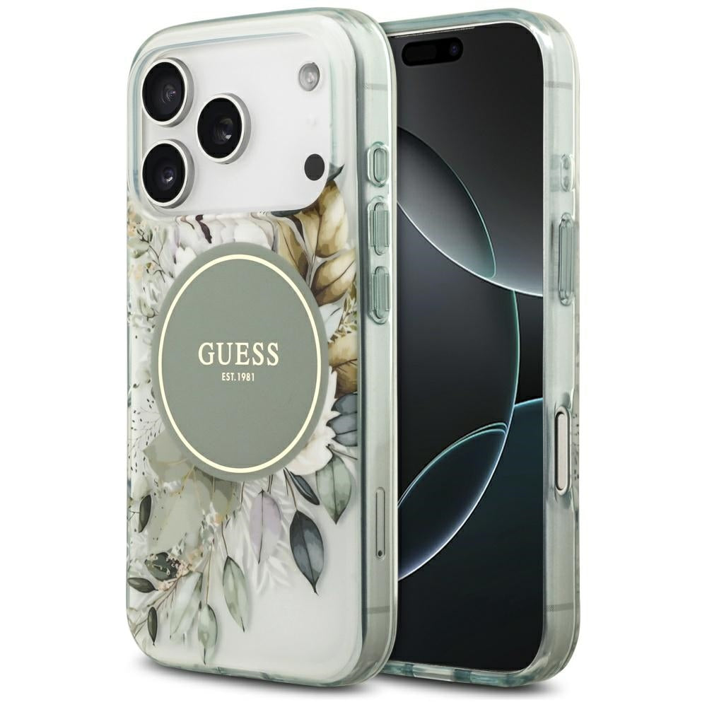 Etui MagSafe dla Apple iPhone 17 Pro Max, Guess, IML Flower & Tonal Circle, Zielony