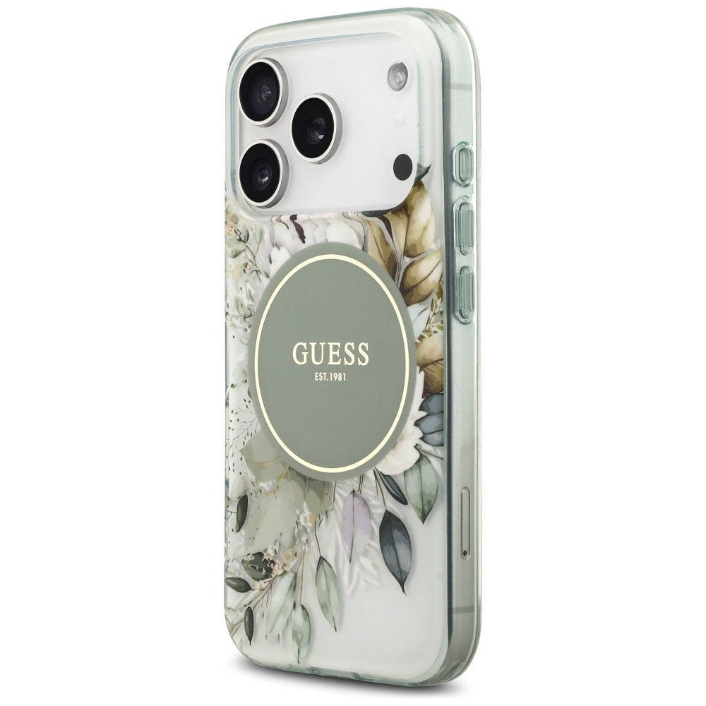 Etui MagSafe dla Apple iPhone 17 Pro Max, Guess, IML Flower & Tonal Circle, Zielony
