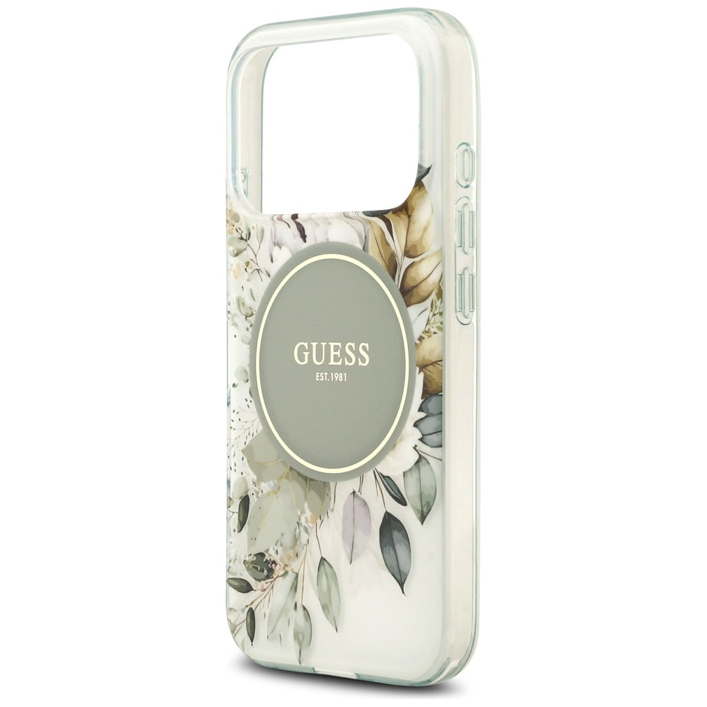 Etui MagSafe dla Apple iPhone 17 Pro Max, Guess, IML Flower & Tonal Circle, Zielony