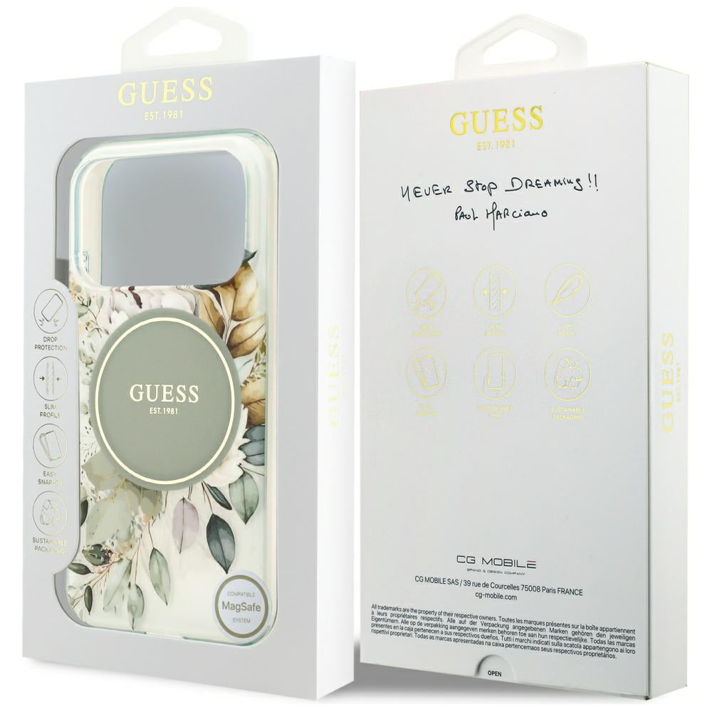 Etui MagSafe dla Apple iPhone 17 Pro Max, Guess, IML Flower & Tonal Circle, Zielony