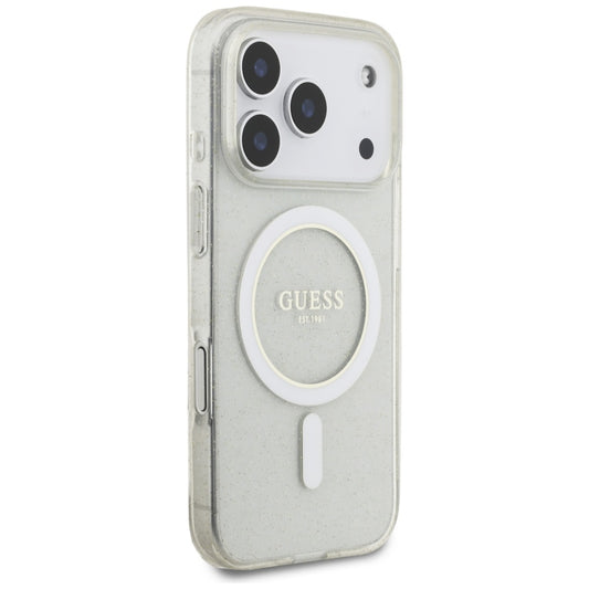Etui MagSafe dla Apple iPhone 17 Pro Max, Guess, IML Glitter with Pearl Strap, Przezroczyste