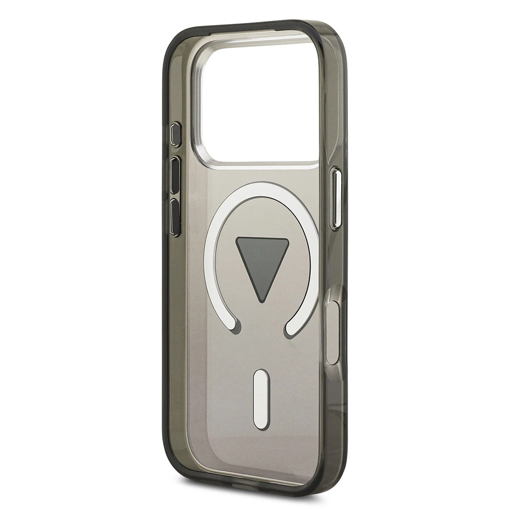 Etui MagSafe dla Apple iPhone 17 Pro Max, Guess, IML Gradient Triangle Logo, Czarne Srebrne