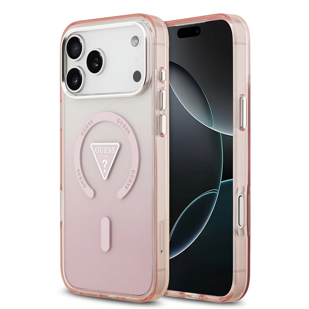 Etui MagSafe dla Apple iPhone 17 Pro Max, Guess, IML Gradient Triangle Logo, Różowy