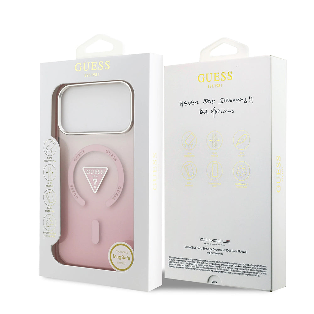 Etui MagSafe dla Apple iPhone 17 Pro Max, Guess, IML Gradient Triangle Logo, Różowy