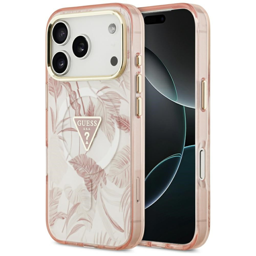 Etui MagSafe dla Apple iPhone 17 Pro Max, Guess, Jungle Tonal Triangle, Różowy