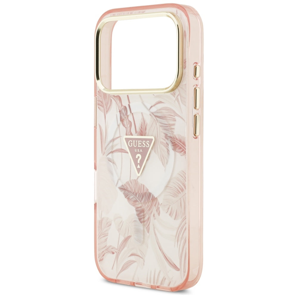 Etui MagSafe dla Apple iPhone 17 Pro Max, Guess, Jungle Tonal Triangle, Różowy