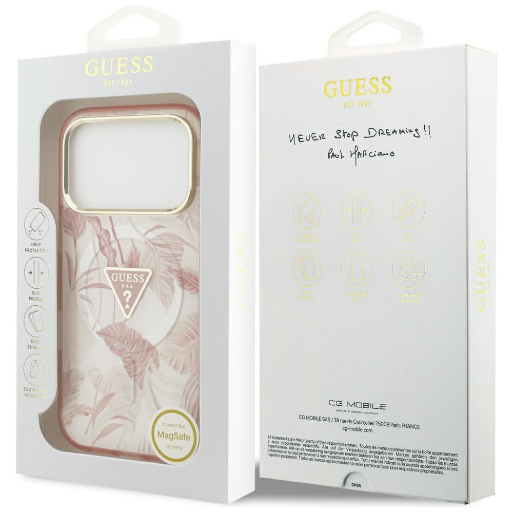 Etui MagSafe dla Apple iPhone 17 Pro Max, Guess, Jungle Tonal Triangle, Różowy