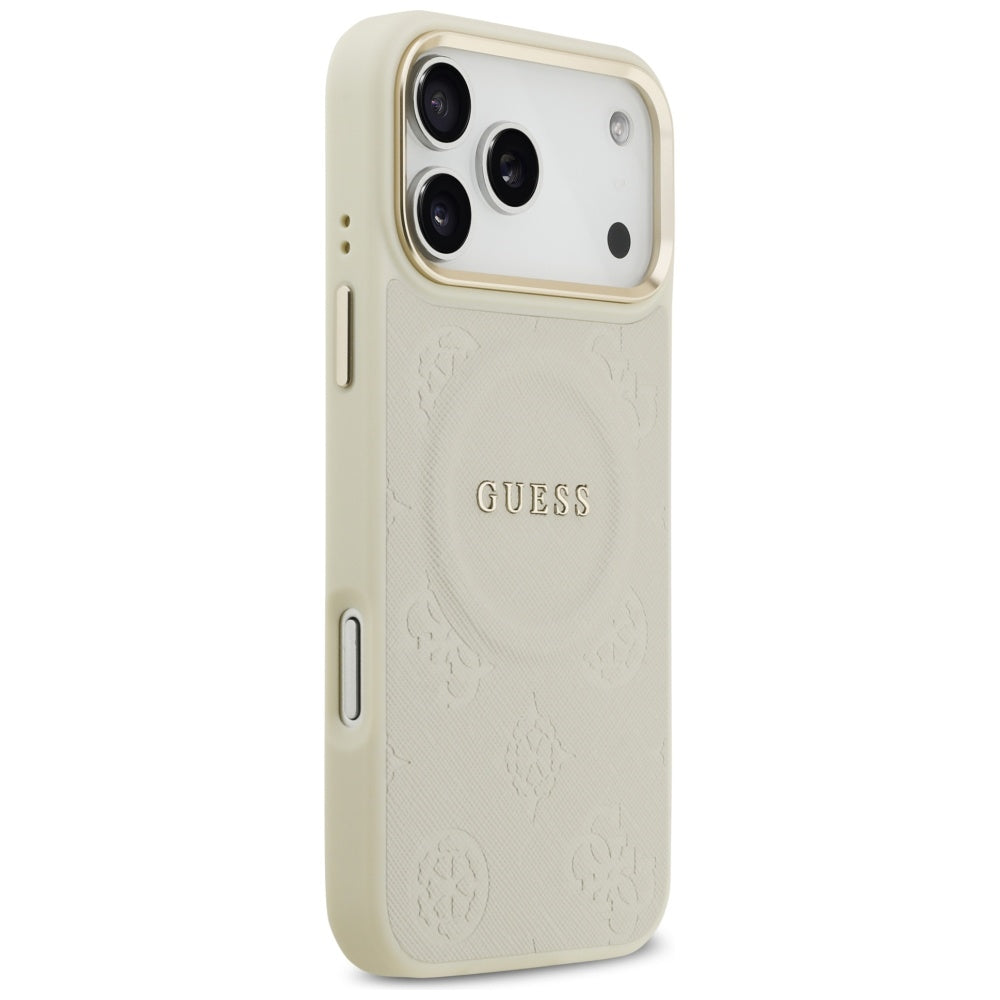 Etui MagSafe dla Apple iPhone 17 Pro Max, Guess, Peony Hot Stamp, Beżowy