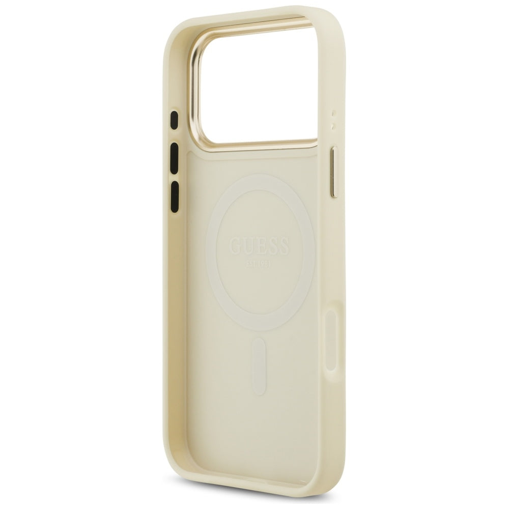 Etui MagSafe dla Apple iPhone 17 Pro Max, Guess, Peony Hot Stamp, Beżowy