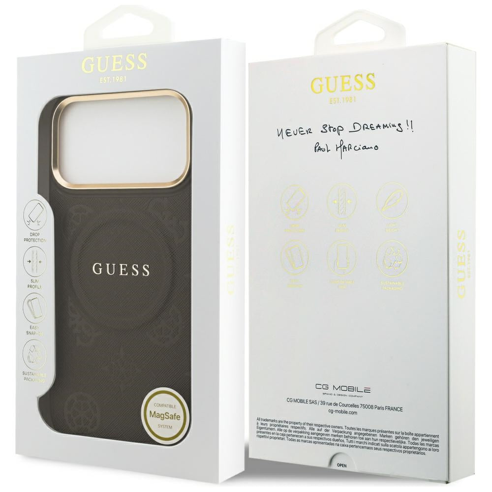 Etui MagSafe dla Apple iPhone 17 Pro Max, Guess, Peony Hot Stamp, Brązowy