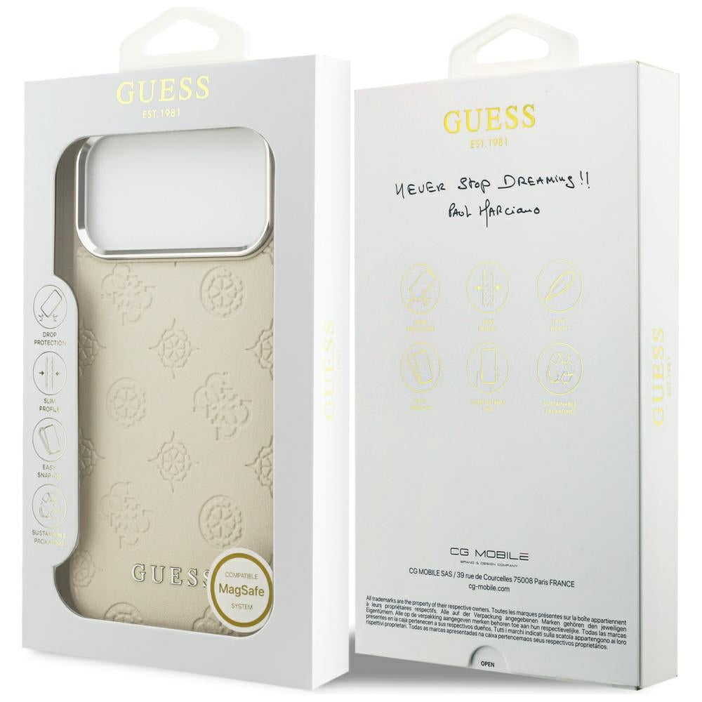 Etui MagSafe dla Apple iPhone 17 Pro Max, Guess, Peony Hot Stamp Script, Beżowy