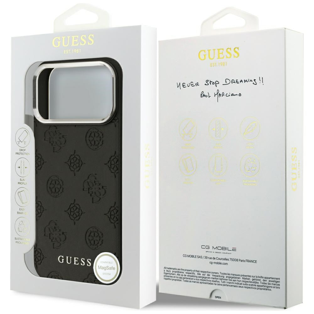 Etui MagSafe dla Apple iPhone 17 Pro Max, Guess, Peony Hot Stamp Script, Czarne