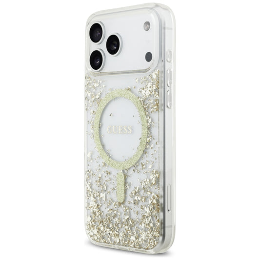 MagSafe Case for Apple iPhone 17 Pro Max, Guess, Resin Bottom Glitter, Gold