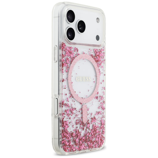 Etui MagSafe dla Apple iPhone 17 Pro Max, Guess, Resin Bottom Glitter, Różowy