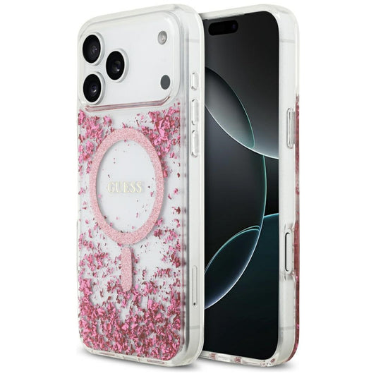 Etui MagSafe dla Apple iPhone 17 Pro Max, Guess, Resin Bottom Glitter, Różowy