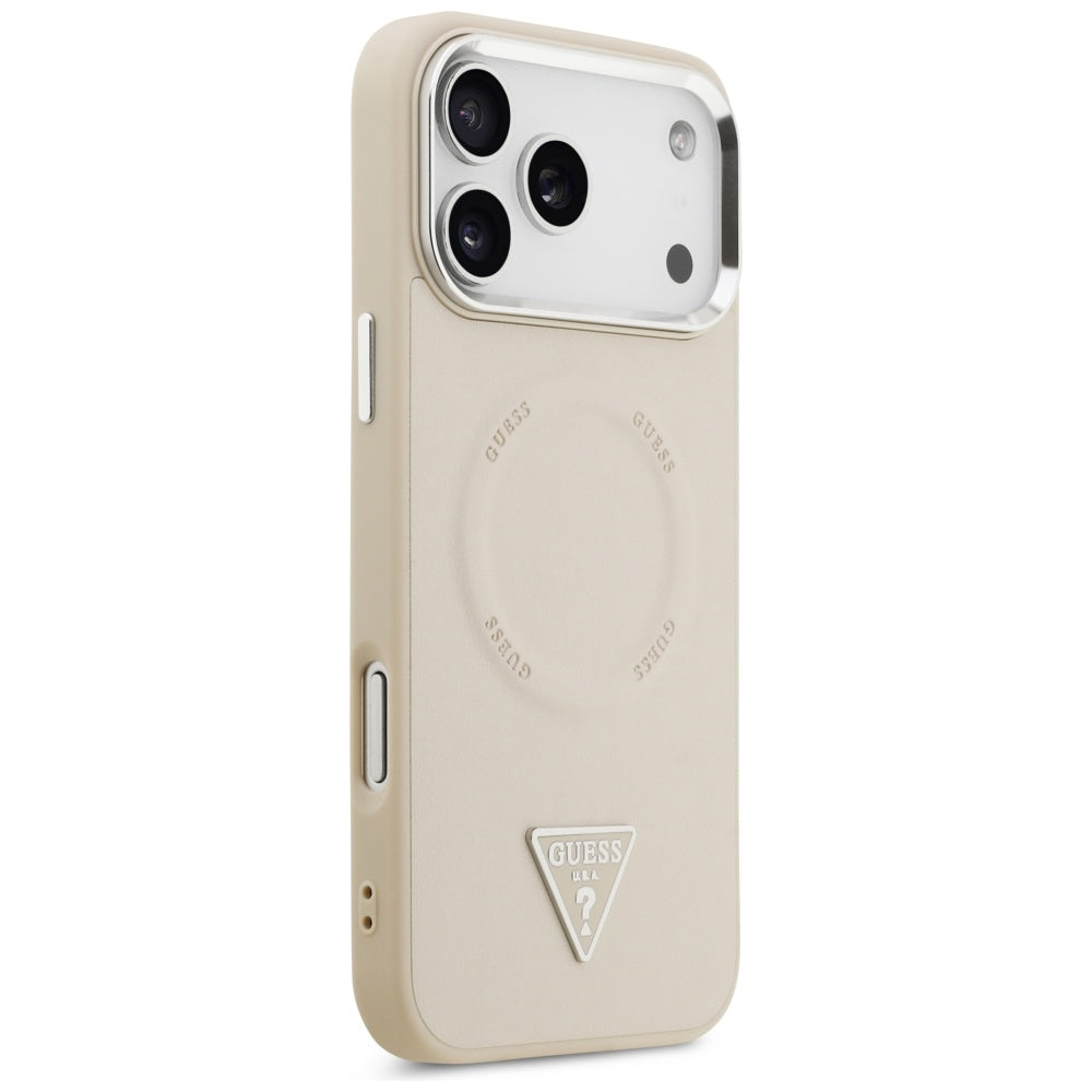 MagSafe Case for Apple iPhone 17 Pro Max, Guess, Triangle Logo, Silver Beige