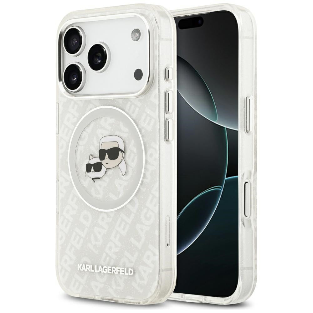 MagSafe Case for Apple iPhone 17 Pro Max, Karl Lagerfeld, Glitter Karl & Choupette Head, White