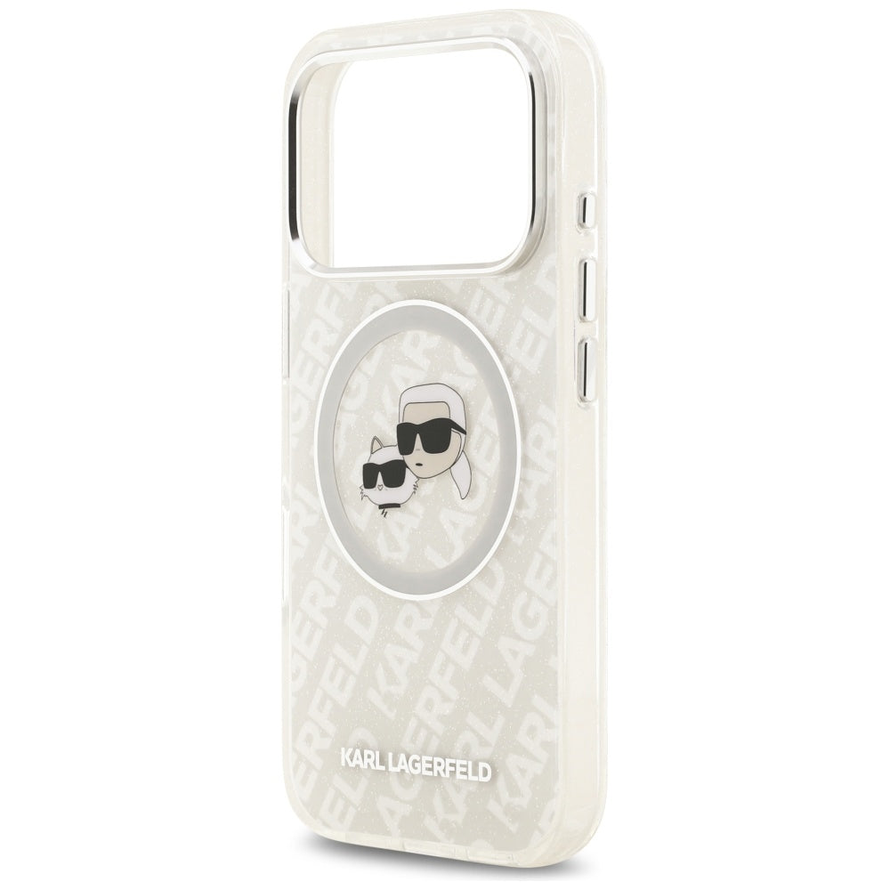 MagSafe Case for Apple iPhone 17 Pro Max, Karl Lagerfeld, Glitter Karl & Choupette Head, White