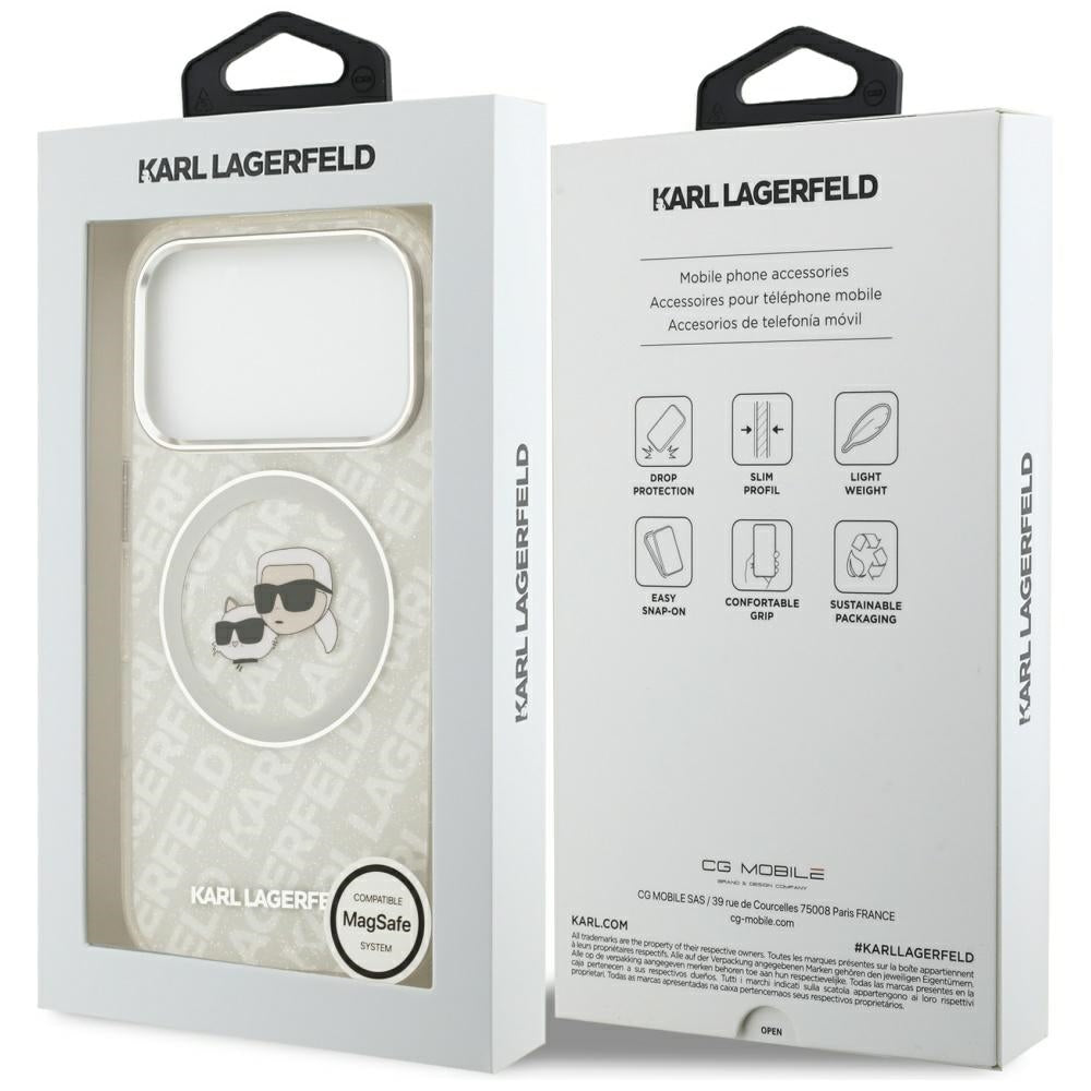 MagSafe Case for Apple iPhone 17 Pro Max, Karl Lagerfeld, Glitter Karl & Choupette Head, White