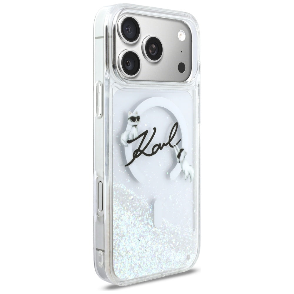 Etui MagSafe dla Apple iPhone 17 Pro Max, Karl Lagerfeld, Glitter Karl Script Logo, Przezroczyste