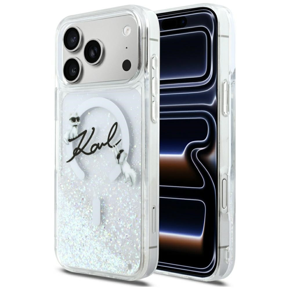 Etui MagSafe dla Apple iPhone 17 Pro Max, Karl Lagerfeld, Glitter Karl Script Logo, Przezroczyste