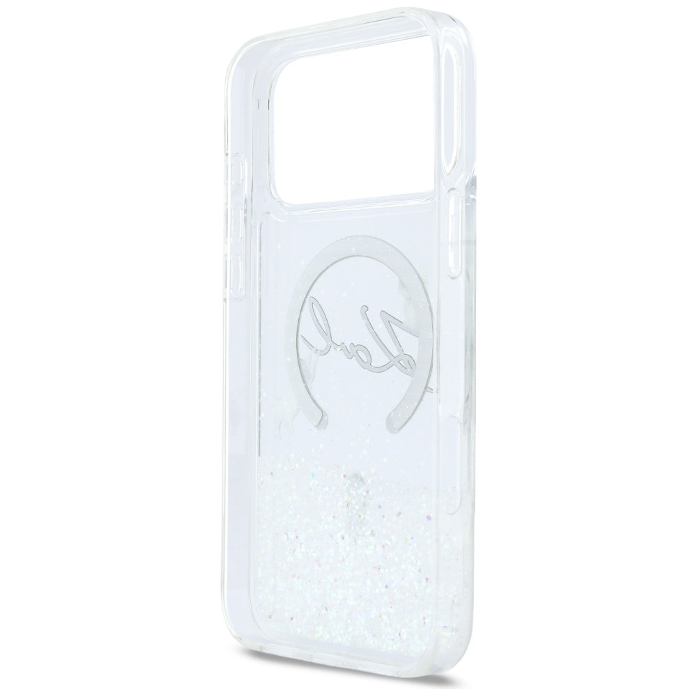 Etui MagSafe dla Apple iPhone 17 Pro Max, Karl Lagerfeld, Glitter Karl Script Logo, Przezroczyste