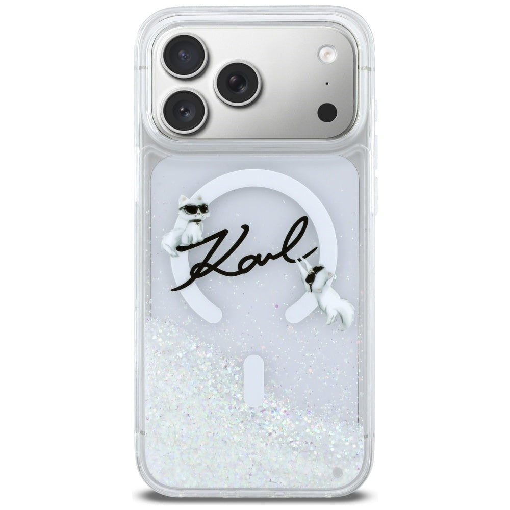 Etui MagSafe dla Apple iPhone 17 Pro Max, Karl Lagerfeld, Glitter Karl Script Logo, Przezroczyste