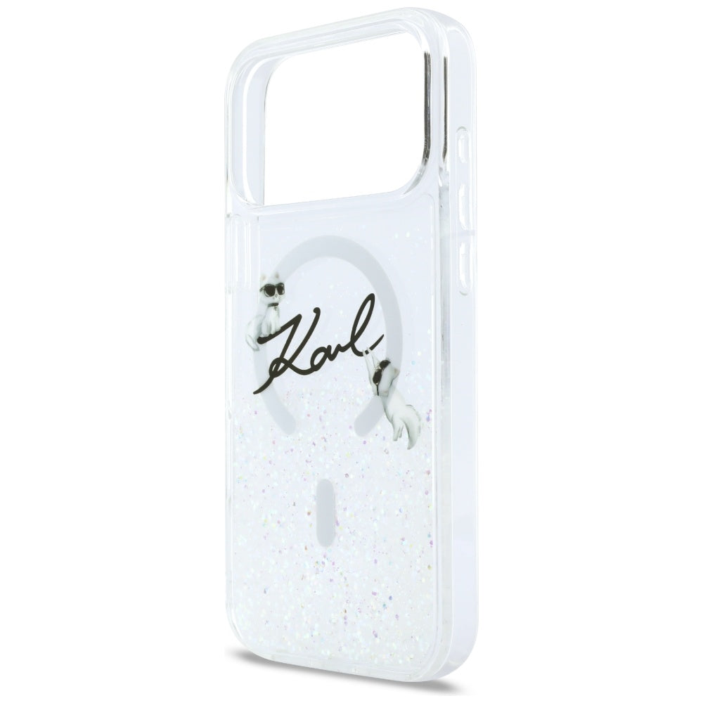 Etui MagSafe dla Apple iPhone 17 Pro Max, Karl Lagerfeld, Glitter Karl Script Logo, Przezroczyste