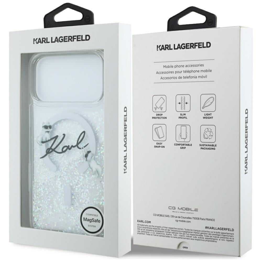 Etui MagSafe dla Apple iPhone 17 Pro Max, Karl Lagerfeld, Glitter Karl Script Logo, Przezroczyste