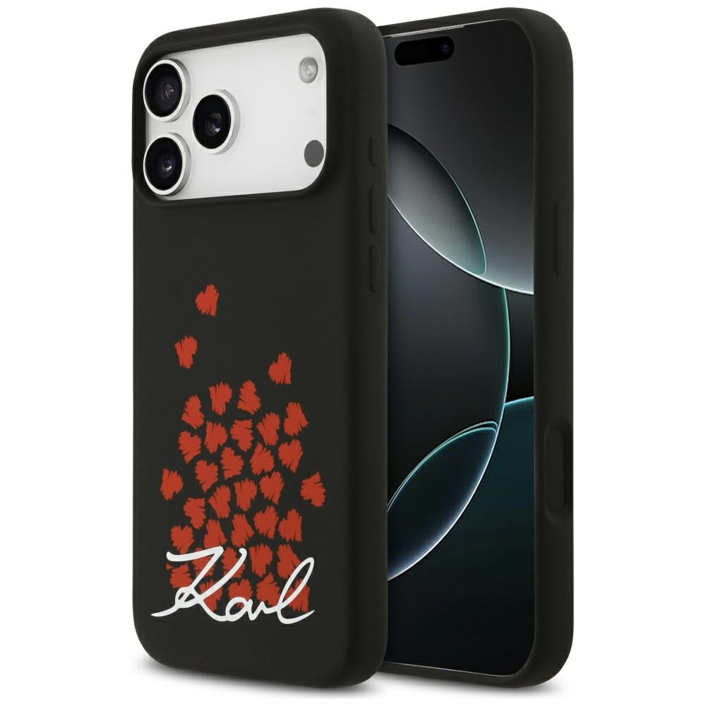 Etui MagSafe dla Apple iPhone 17 Pro Max, Karl Lagerfeld, logo w kształcie serca, czarne.