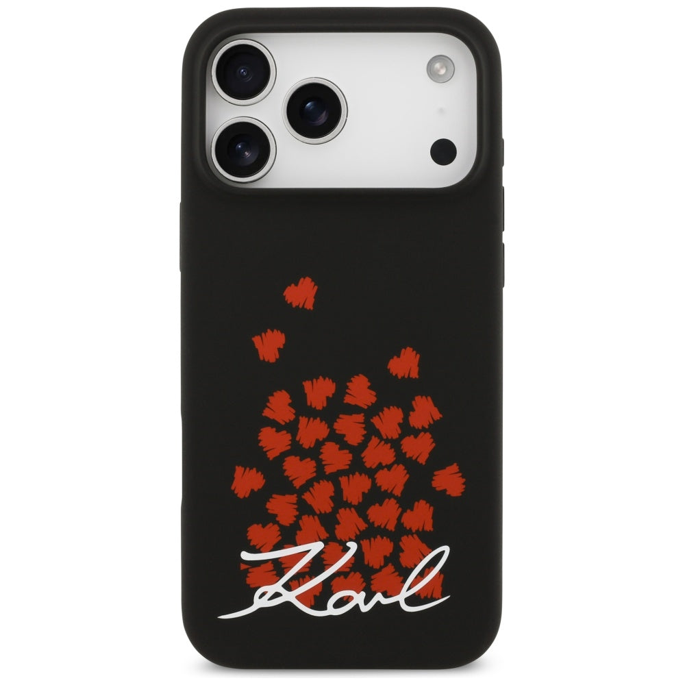 Etui MagSafe dla Apple iPhone 17 Pro Max, Karl Lagerfeld, logo w kształcie serca, czarne.