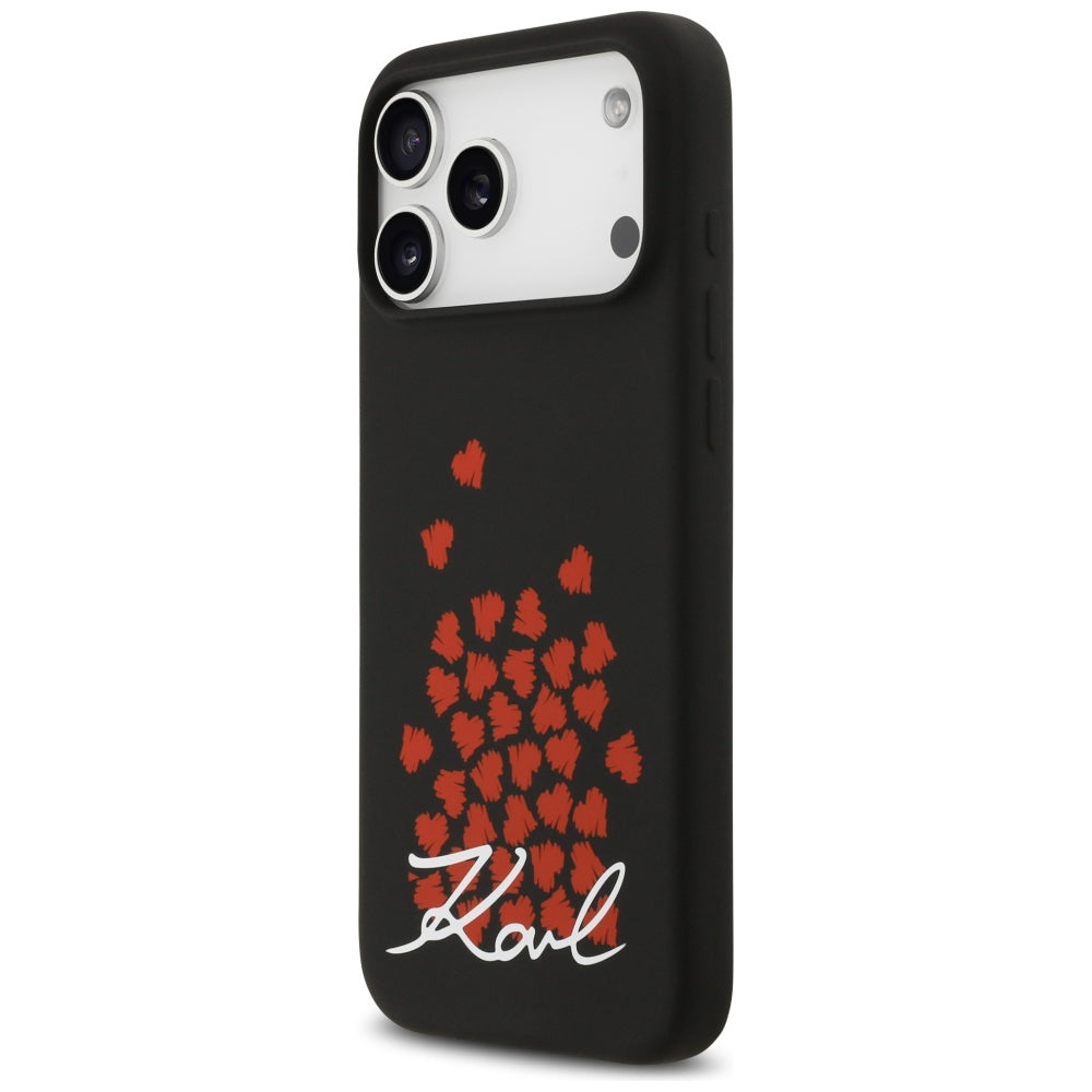 Etui MagSafe dla Apple iPhone 17 Pro Max, Karl Lagerfeld, logo w kształcie serca, czarne.
