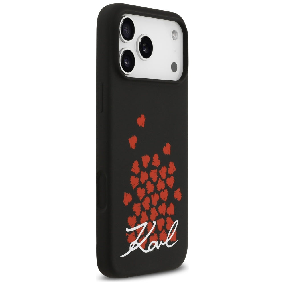 Etui MagSafe dla Apple iPhone 17 Pro Max, Karl Lagerfeld, logo w kształcie serca, czarne.