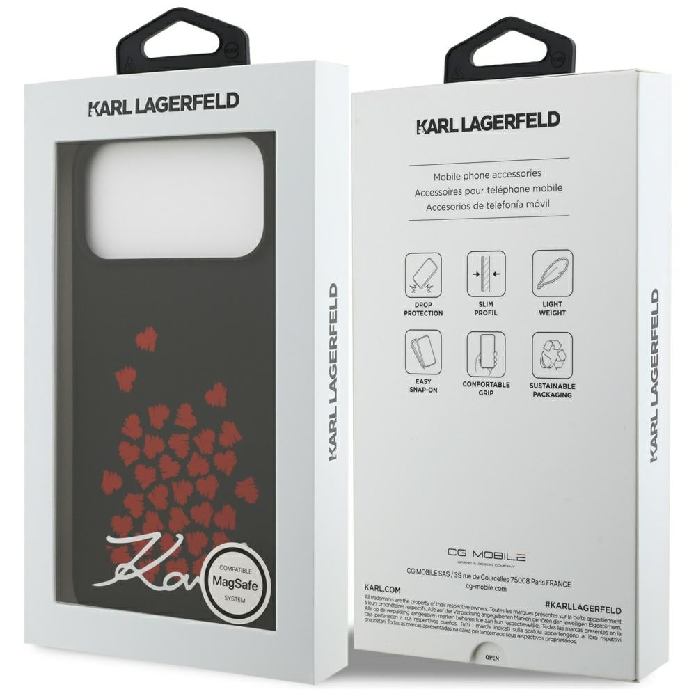 Etui MagSafe dla Apple iPhone 17 Pro Max, Karl Lagerfeld, logo w kształcie serca, czarne.