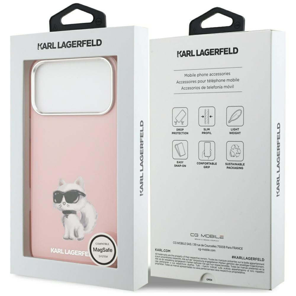 Etui MagSafe dla Apple iPhone 17 Pro Max, Karl Lagerfeld, IML Aquarelle Logo Choupette, Różowy