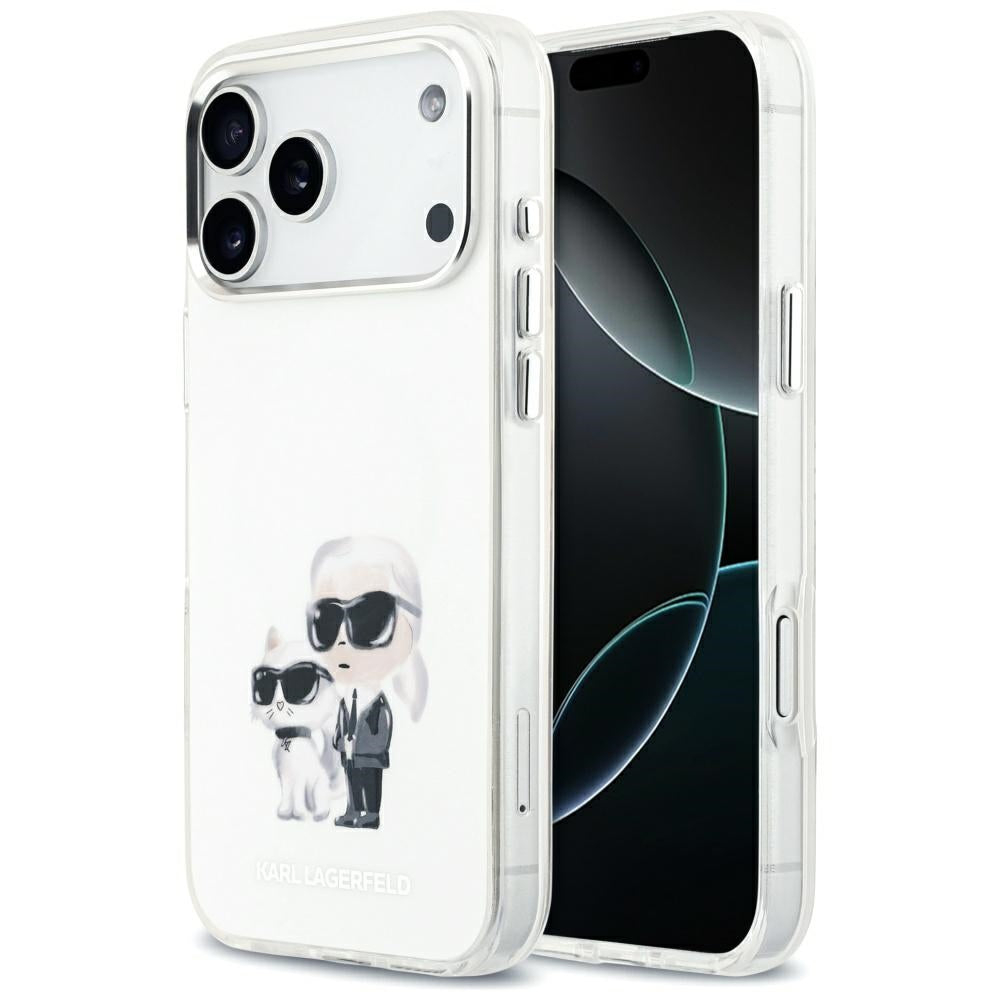 Etui MagSafe dla Apple iPhone 17 Pro Max, Karl Lagerfeld, IML Aquarelle Logo Karl & Choupette, Białe.