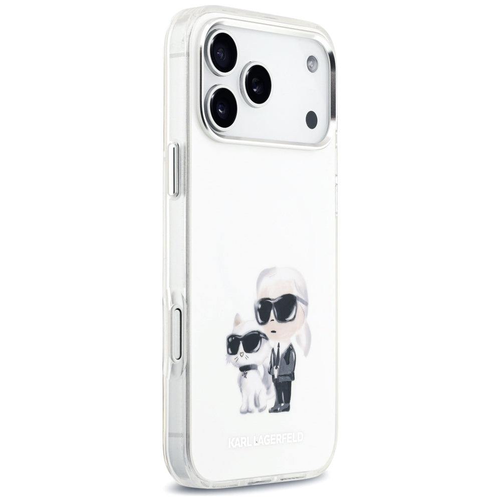 Etui MagSafe dla Apple iPhone 17 Pro Max, Karl Lagerfeld, IML Aquarelle Logo Karl & Choupette, Białe.