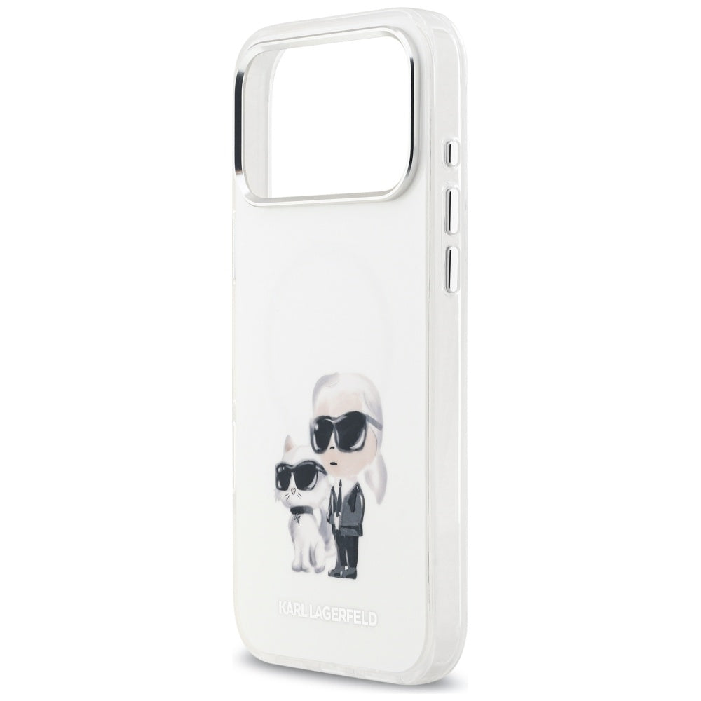 Etui MagSafe dla Apple iPhone 17 Pro Max, Karl Lagerfeld, IML Aquarelle Logo Karl & Choupette, Białe.