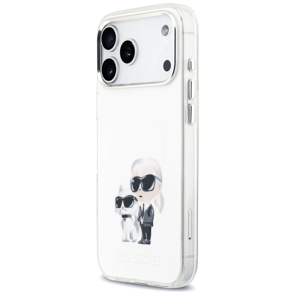 Etui MagSafe dla Apple iPhone 17 Pro Max, Karl Lagerfeld, IML Aquarelle Logo Karl & Choupette, Białe.