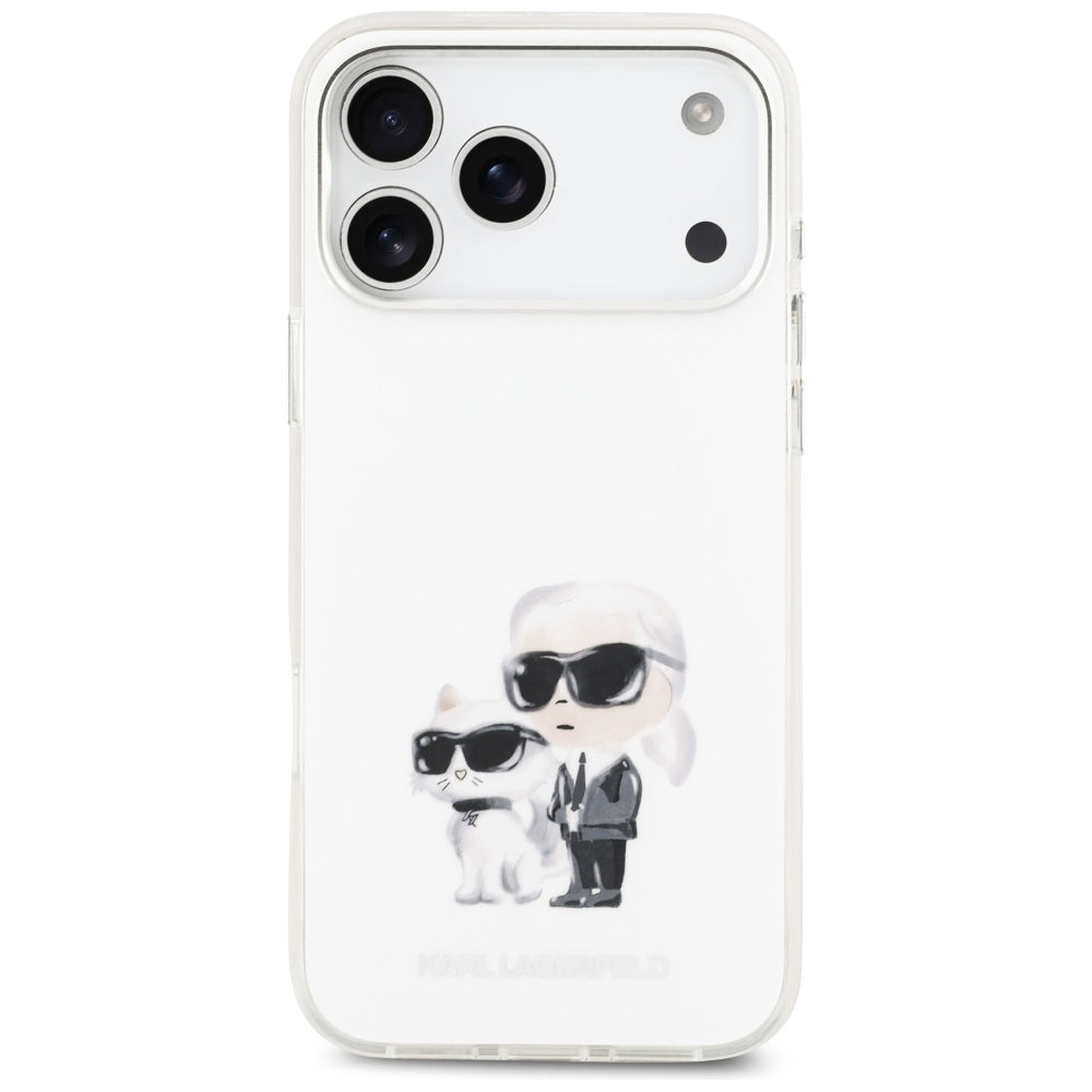 Etui MagSafe dla Apple iPhone 17 Pro Max, Karl Lagerfeld, IML Aquarelle Logo Karl & Choupette, Białe.