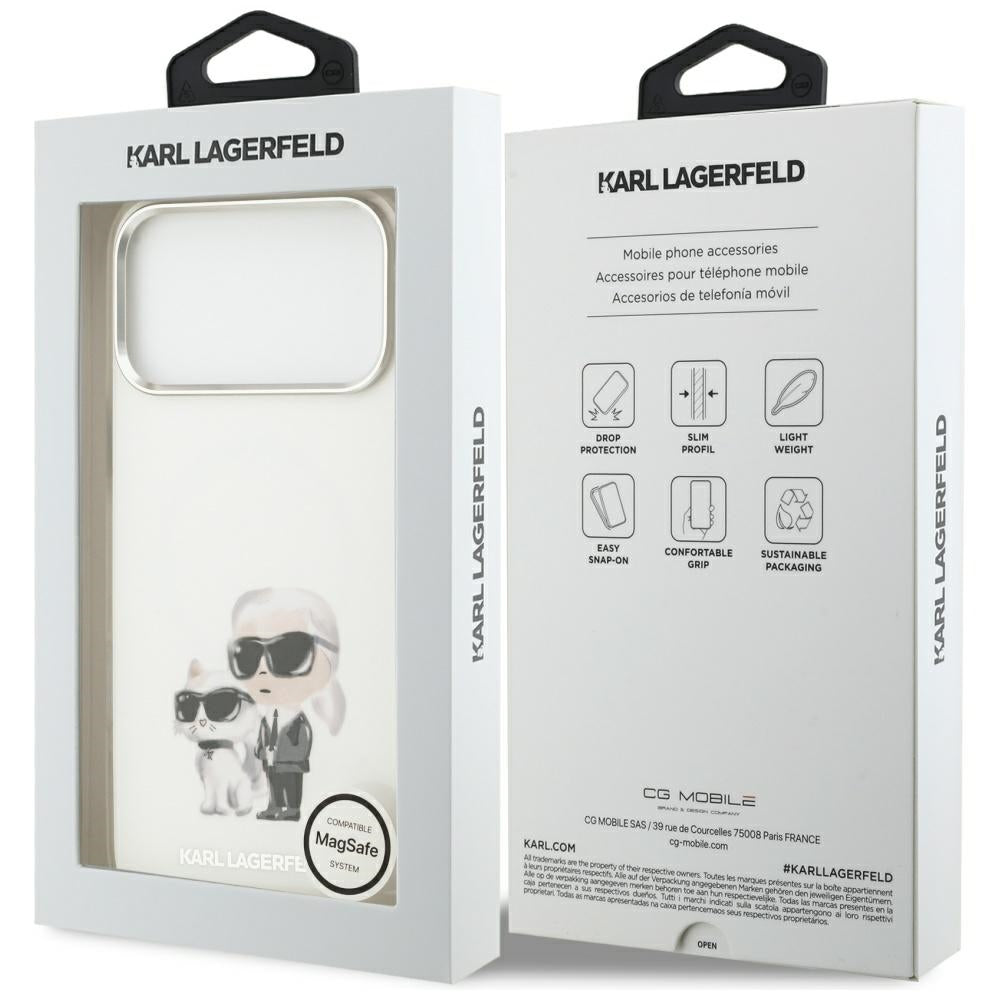 Etui MagSafe dla Apple iPhone 17 Pro Max, Karl Lagerfeld, IML Aquarelle Logo Karl & Choupette, Białe.
