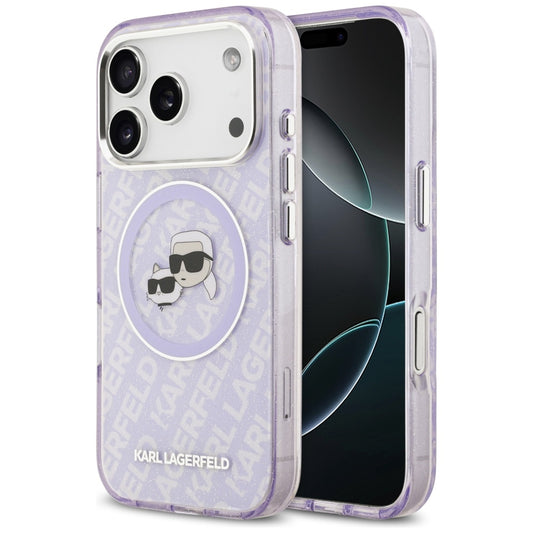 Etui MagSafe dla Apple iPhone 17 Pro Max, Karl Lagerfeld, IML Glitter Karl & Choupette`s Heads, Fioletowy