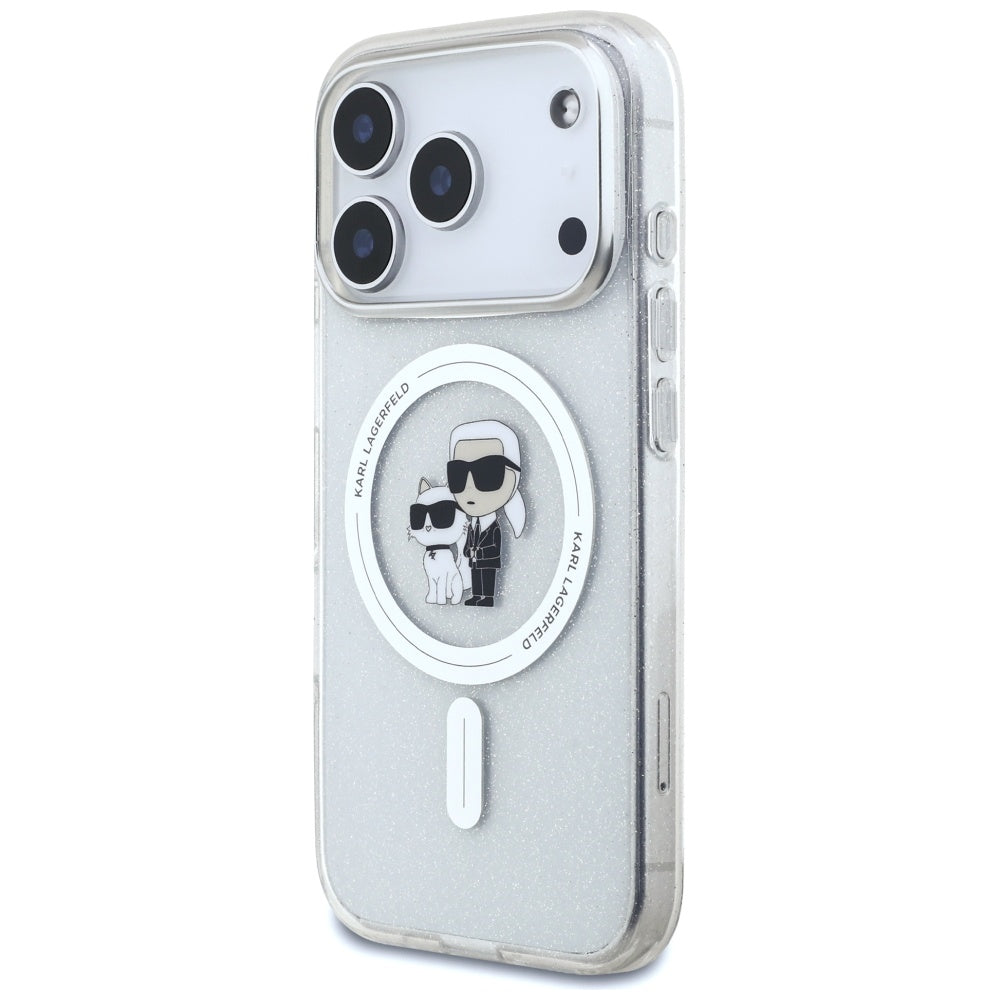 Etui MagSafe dla Apple iPhone 17 Pro Max, Karl Lagerfeld, IML Glitter Karl & Choupette, Przezroczyste