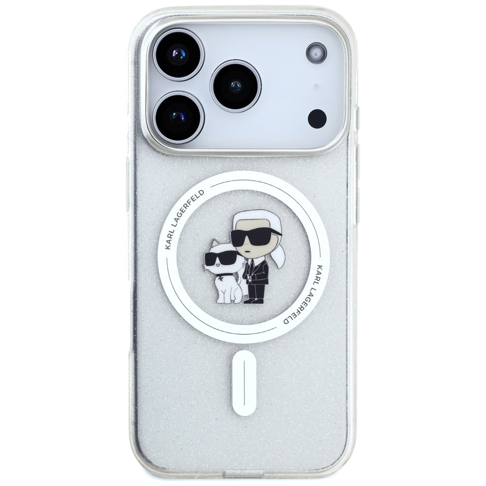Etui MagSafe dla Apple iPhone 17 Pro Max, Karl Lagerfeld, IML Glitter Karl & Choupette, Przezroczyste