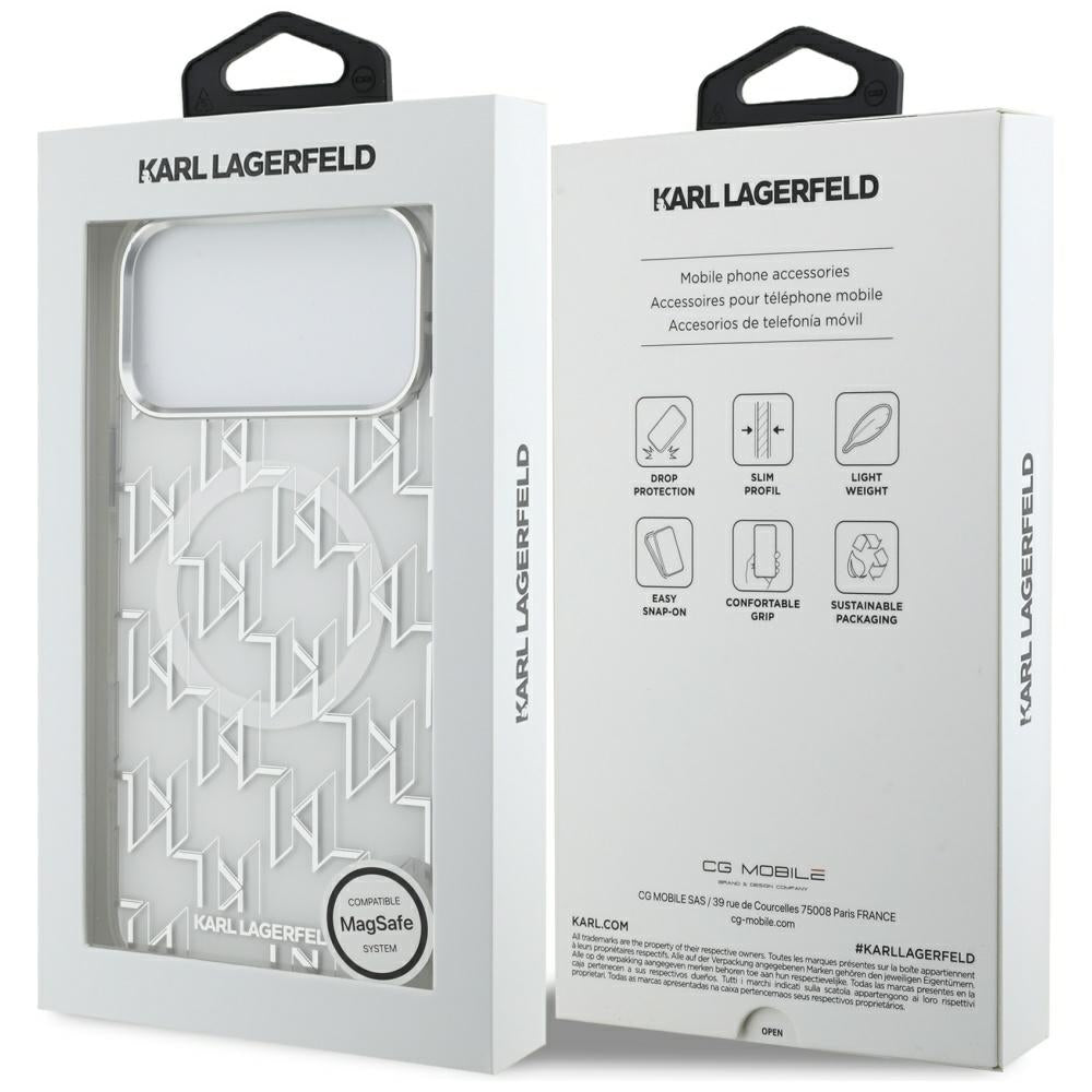 Etui MagSafe dla Apple iPhone 17 Pro Max, Karl Lagerfeld, IML KL Monogram, Białe